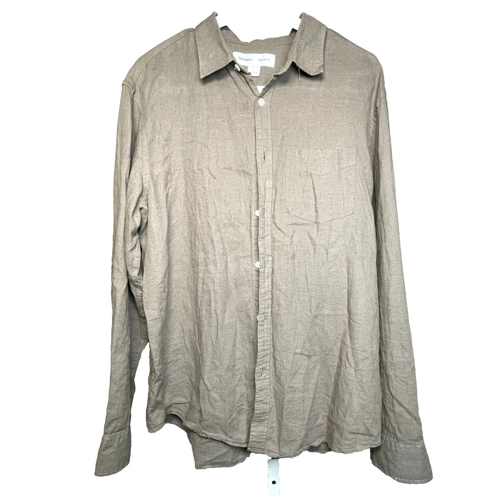 Old Navy Shirt Women's Large Linen Cotton Long Sleeve Button Up Gray Regular Fit